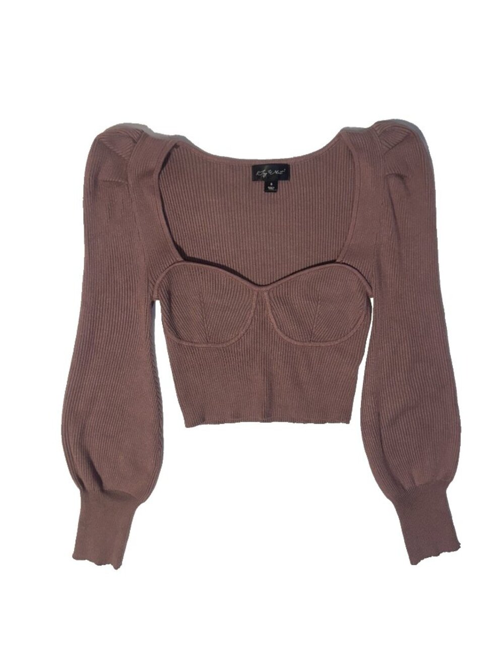 Say What Crop Sweater Long Sleeve Corset Ribbed Pullover Rose Taupe Size Small